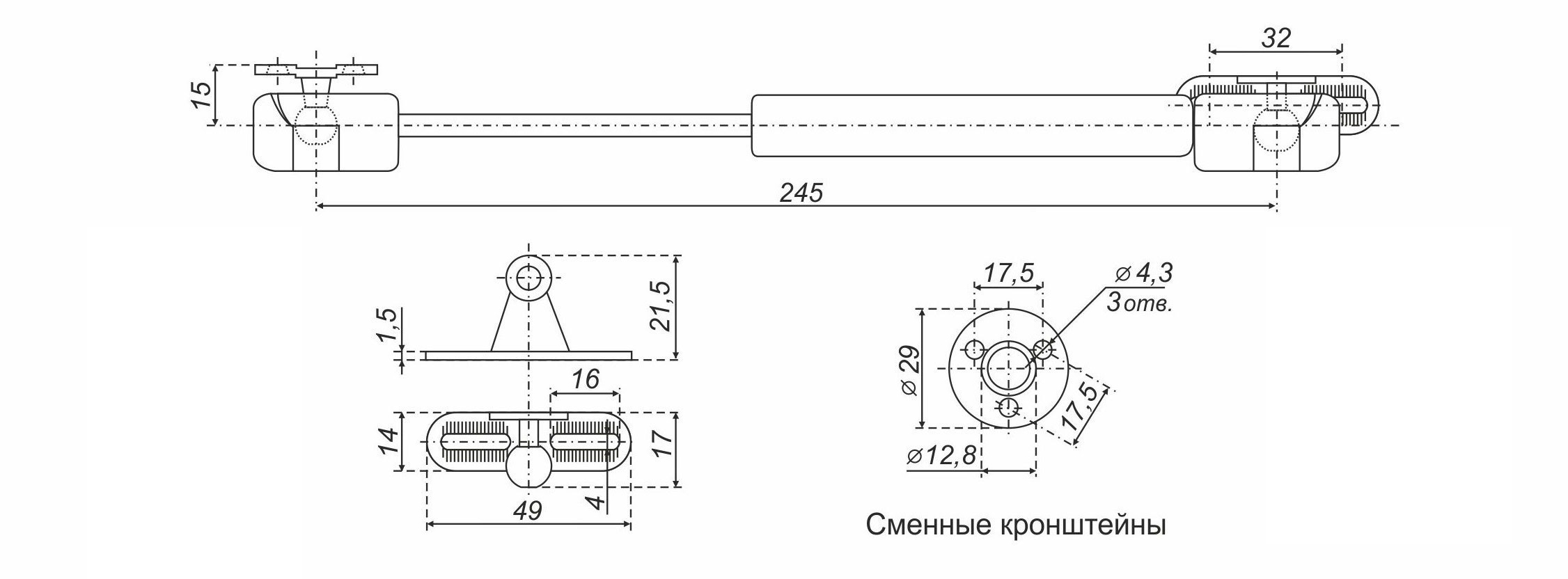 Мебельные газовые лифты размеры